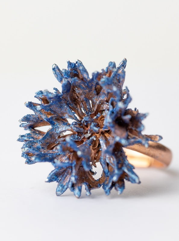 prsten, prsteny, ring, rings, originální šperky, original jewel, jewellery, leafinside, galvanoplastika, copper, best gift, dárek, na valentýna, vánoční dárek, stylový šperk, šperk, flower ring, cornflower ring