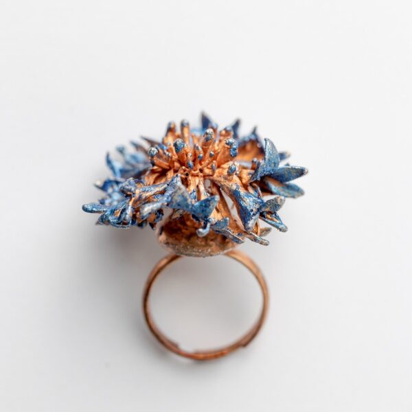 prsten, prsteny, ring, rings, originální šperky, original jewel, jewellery, leafinside, galvanoplastika, copper, best gift, dárek, na valentýna, vánoční dárek, stylový šperk, šperk, flower ring, cornflower ring