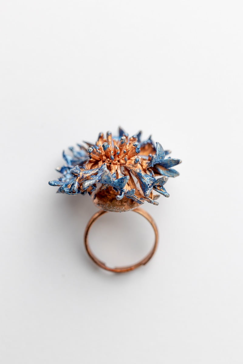 prsten, prsteny, ring, rings, originální šperky, original jewel, jewellery, leafinside, galvanoplastika, copper, best gift, dárek, na valentýna, vánoční dárek, stylový šperk, šperk, flower ring, cornflower ring
